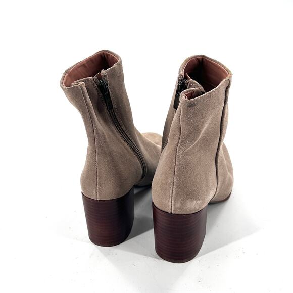 Nordstrom Novanna Suede Boots 6.5 Tan Beige NWOT Ankle Booties Zip Heel - Picture 3 of 6